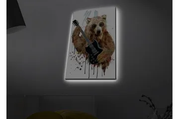 Lerretsbilde med LED-belysning - Bjørn som spiller elektrisk gitar med solbriller - Brun / Svart / Beige - Interiør - Maleri & posters - Lerretsbilder