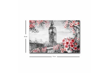 Lerretsbilde med LED-belysning - Blomster i rød fargetone med Big Ben i bakgrunnen - Rød / Grå / Hvit - Interiør - Maleri & posters - Lerretsbilder