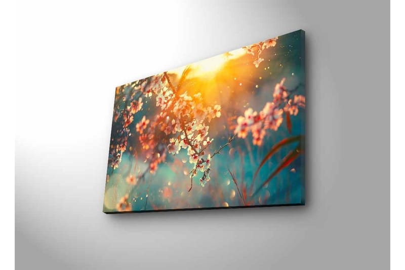 Lerretsbilde med LED-belysning - Blomstrende grener i mykt lys - Rosa / Blå / Gull - Interiør - Maleri & posters - Lerretsbilder
