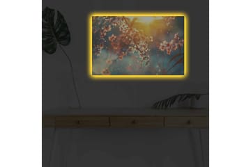 Lerretsbilde med LED-belysning - Blomstrende grener i mykt lys - Rosa / Blå / Gull - Interiør - Maleri & posters - Lerretsbilder