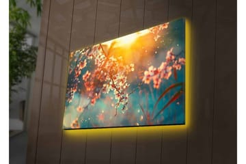 Lerretsbilde med LED-belysning - Blomstrende grener i mykt lys - Rosa / Blå / Gull - Interiør - Maleri & posters - Lerretsbilder