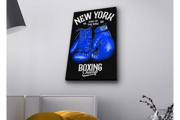 Lerretsbilde med LED-belysning - Boksehansker med tekst og grafiske detaljer - Blå / Svart - Interiør - Maleri & posters - Lerretsbilder