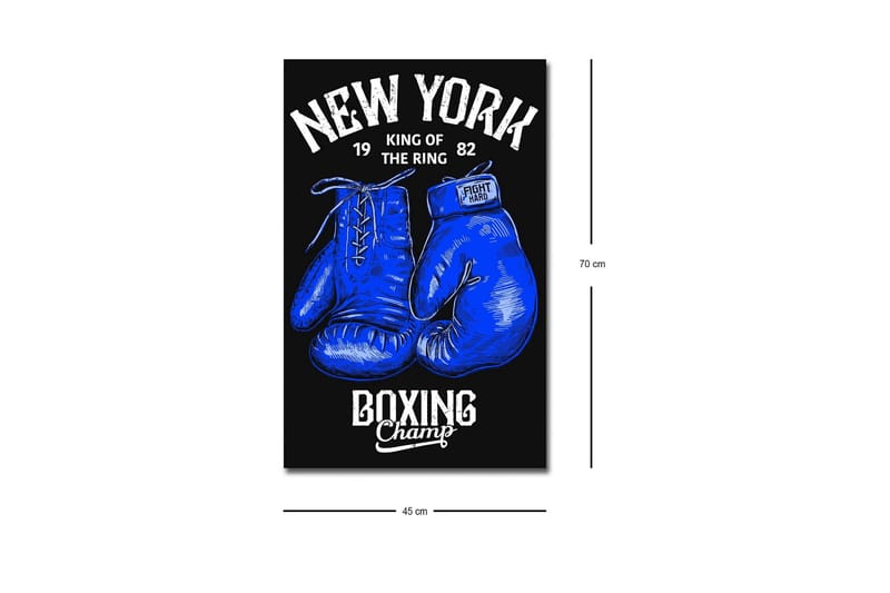 Lerretsbilde med LED-belysning - Boksehansker med tekst og grafiske detaljer - Blå / Svart - Interiør - Maleri & posters - Lerretsbilder