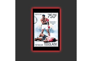 Lerretsbilde med LED-belysning - Boksekamp mellom to kjente boksere - Rød / Svart / Hvit - Interiør - Maleri & posters - Lerretsbilder