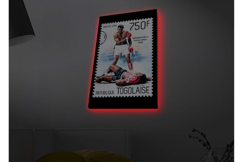 Lerretsbilde med LED-belysning - Boksekamp mellom to kjente boksere - Rød / Svart / Hvit - Interiør - Maleri & posters - Lerretsbilder