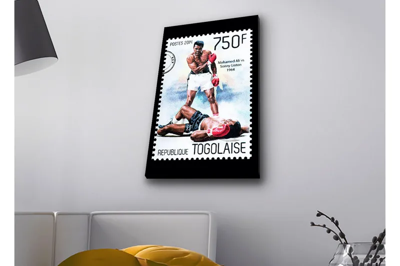 Lerretsbilde med LED-belysning - Boksekamp mellom to kjente boksere, Rød / Svart / Hvit