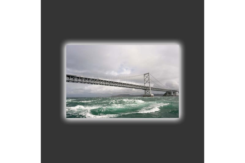 Lerretsbilde med LED-belysning - Bro over stormfullt hav med mørke skyer i bakgrunnen - Mørkegrå / Turkis / Hvit - Interiør - Maleri & posters - Lerretsbilder