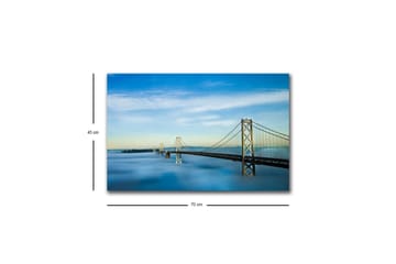 Lerretsbilde med LED-belysning - Bro over tåkete vannflate med klar himmel - Blå / Grå / Hvit - Interiør - Maleri & posters - Lerretsbilder