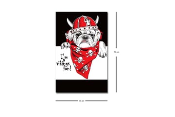 Lerretsbilde med LED-belysning - Bulldog i vikinghjelm med rød bandana og hodeskaller - Rød / Svart / Hvit - Interiør - Maleri & posters - Lerretsbilder