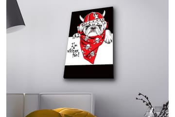 Lerretsbilde med LED-belysning - Bulldog i vikinghjelm med rød bandana og hodeskaller - Rød / Svart / Hvit - Interiør - Maleri & posters - Lerretsbilder