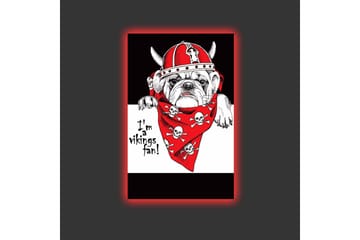 Lerretsbilde med LED-belysning - Bulldog i vikinghjelm med rød bandana og hodeskaller - Rød / Svart / Hvit - Interiør - Maleri & posters - Lerretsbilder