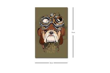 Lerretsbilde med LED-belysning - Bulldog i pilotutstyr med beskyttelsesbriller - Grønn / Brun / Hvit - Interiør - Maleri & posters - Lerretsbilder