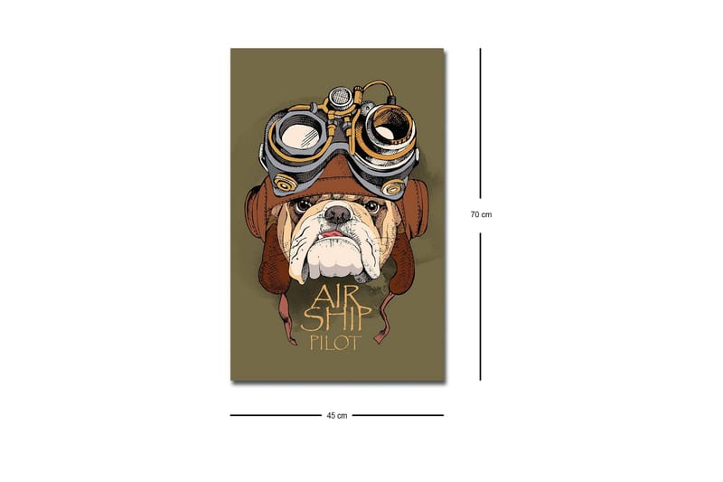 Lerretsbilde med LED-belysning - Bulldog i pilotutstyr med beskyttelsesbriller - Grønn / Brun / Hvit - Interiør - Maleri & posters - Lerretsbilder