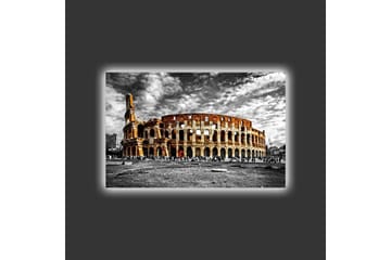 Lerretsbilde med LED-belysning - Colosseum i svart-hvitt med innslag av oransje og rødt - Svart / Oransje / Rød - Interiør - Maleri & posters - Lerretsbilder