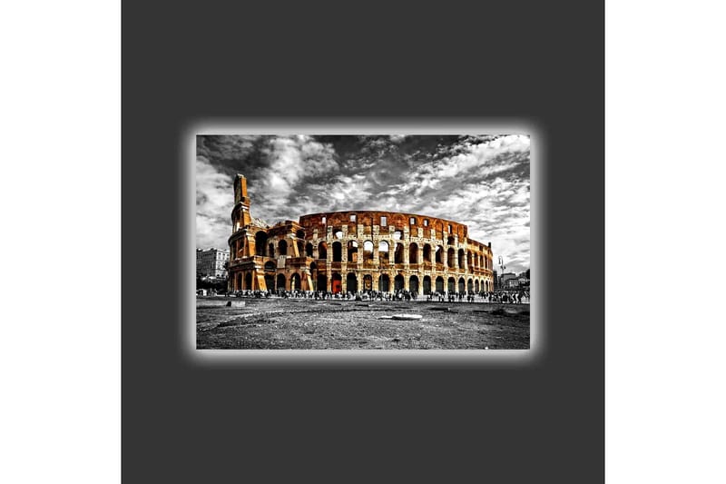 Lerretsbilde med LED-belysning - Colosseum i svart-hvitt med innslag av oransje og rødt - Svart / Oransje / Rød - Interiør - Maleri & posters - Lerretsbilder