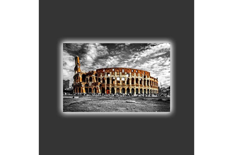 Lerretsbilde med LED-belysning - Colosseum i svart-hvitt med innslag av oransje og rødt - Svart / Oransje / Rød - Interiør - Maleri & posters - Lerretsbilder