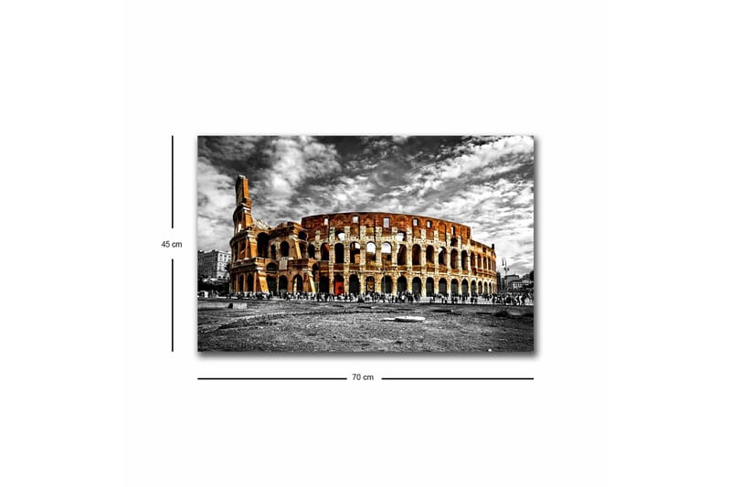 Lerretsbilde med LED-belysning - Colosseum i svart-hvitt med innslag av oransje og rødt - Svart / Oransje / Rød - Interiør - Maleri & posters - Lerretsbilder