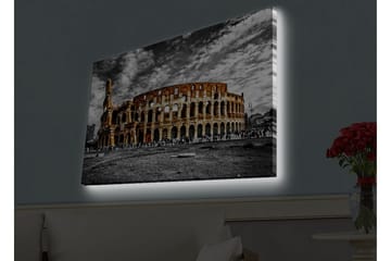 Lerretsbilde med LED-belysning - Colosseum i svart-hvitt med innslag av oransje og rødt - Svart / Oransje / Rød - Interiør - Maleri & posters - Lerretsbilder