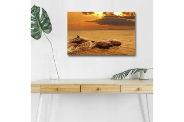 Lerretsbilde med LED-belysning - Delfiner som hopper i solnedgangens glødende lys - Gull / Oransje / Brun - Interiør - Maleri & posters - Lerretsbilder