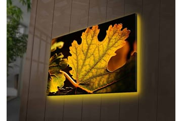 Lerretsbilde med LED-belysning - Detaljert komposisjon av grønne og gylne blader - Grønn / Gyllen - Interiør - Maleri & posters - Lerretsbilder
