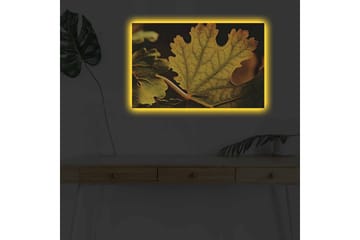 Lerretsbilde med LED-belysning - Detaljert komposisjon av grønne og gylne blader - Grønn / Gyllen - Interiør - Maleri & posters - Lerretsbilder