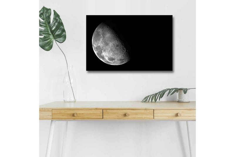 Lerretsbilde med LED-belysning - Detaljert overflate av månen mot svart bakgrunn - Grå / Svart - Interiør - Maleri & posters - Lerretsbilder