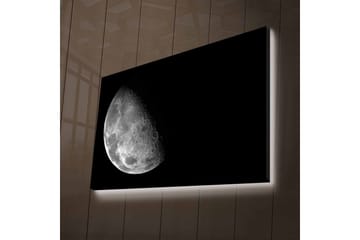Lerretsbilde med LED-belysning - Detaljert overflate av månen mot svart bakgrunn - Grå / Svart - Interiør - Maleri & posters - Lerretsbilder