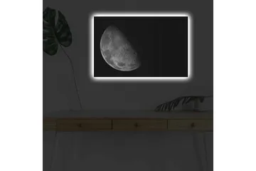 Lerretsbilde med LED-belysning - Detaljert overflate av månen mot svart bakgrunn - Grå / Svart - Interiør - Maleri & posters - Lerretsbilder