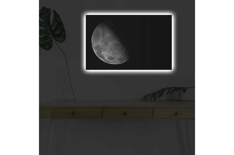 Lerretsbilde med LED-belysning - Detaljert overflate av månen mot svart bakgrunn - Grå / Svart - Interiør - Maleri & posters - Lerretsbilder