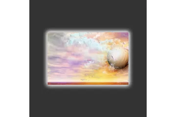 Lerretsbilde med LED-belysning - Drømmeaktig landskap med en stor planet og fargerike skyer - Lilla / Oransje / Beige - Interiør - Maleri & posters - Lerretsbilder