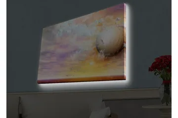 Lerretsbilde med LED-belysning - Drømmeaktig landskap med en stor planet og fargerike skyer - Lilla / Oransje / Beige - Interiør - Maleri & posters - Lerretsbilder