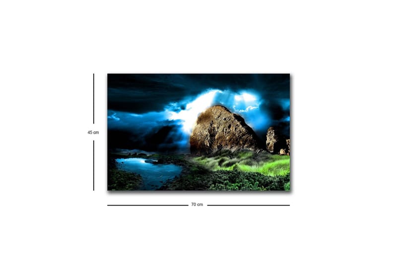 Lerretsbilde med LED-belysning - Dramatisk landskap med klipper og stormfulle skyer - Mørk blå / Grønn / Svart - Interiør - Maleri & posters - Lerretsbilder