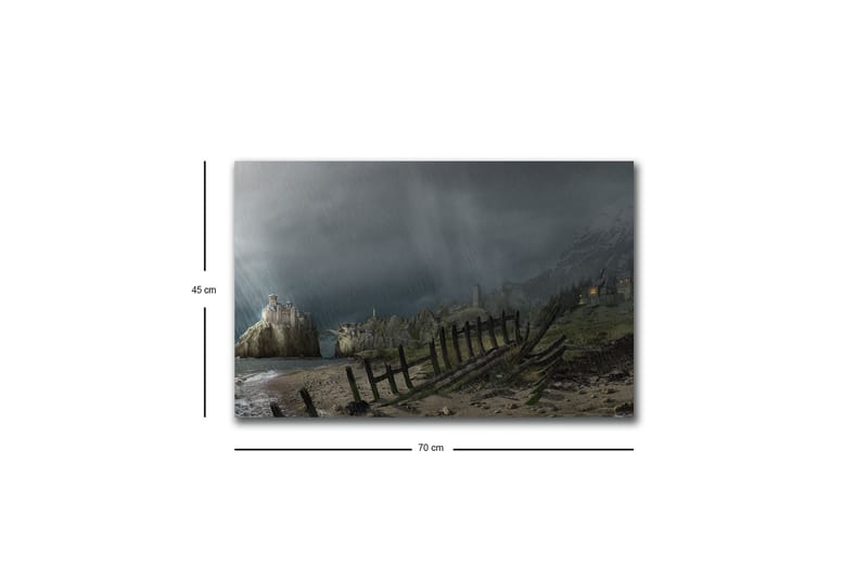 Lerretsbilde med LED-belysning - Dramatisk landskap med stormskyer og kystlinje - Mørkegrå / Grønn / Brun - Interiør - Maleri & posters - Lerretsbilder