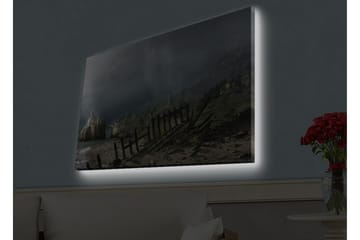 Lerretsbilde med LED-belysning - Dramatisk landskap med stormskyer og kystlinje - Mørkegrå / Grønn / Brun - Interiør - Maleri & posters - Lerretsbilder