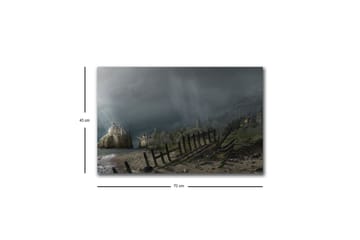 Lerretsbilde med LED-belysning - Dramatisk landskap med stormskyer og kystlinje - Mørkegrå / Grønn / Brun - Interiør - Maleri & posters - Lerretsbilder