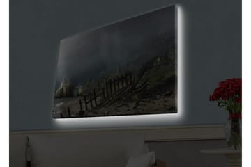 Lerretsbilde med LED-belysning - Dramatisk landskap med stormskyer og kystlinje - Mørkegrå / Grønn / Brun - Interiør - Maleri & posters - Lerretsbilder