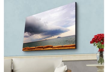 Lerretsbilde med LED-belysning - Dramatisk sjølandskap med mørke skyer og rolig vann - Mørk blå / Grå / Beige - Interiør - Maleri & posters - Lerretsbilder