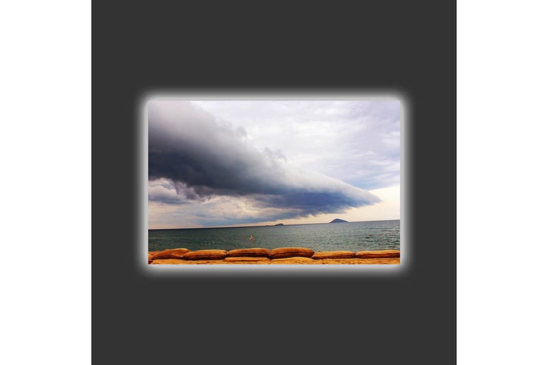 Lerretsbilde med LED-belysning - Dramatisk sjølandskap med mørke skyer og rolig vann - Mørk blå / Grå / Beige - Interiør - Maleri & posters - Lerretsbilder