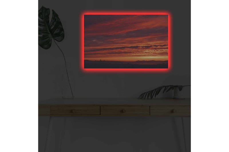 Lerretsbilde med LED-belysning - Dramatisk solnedgang med intense farger - Rød / Oransje / Lilla - Interiør - Maleri & posters - Lerretsbilder