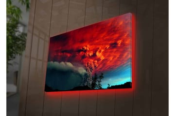 Lerretsbilde med LED-belysning - Dramatisk vulkanutbrudd med intense farger på himmelen - Rød / Svart / Blå - Interiør - Maleri & posters - Lerretsbilder