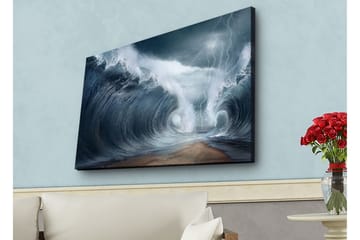 Lerretsbilde med LED-belysning - Dramatiske bølger i stormfullt hav - Mørk blå / Grå / Hvit - Interiør - Maleri & posters - Lerretsbilder