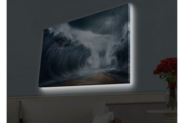 Lerretsbilde med LED-belysning - Dramatiske bølger i stormfullt hav - Mørk blå / Grå / Hvit - Interiør - Maleri & posters - Lerretsbilder