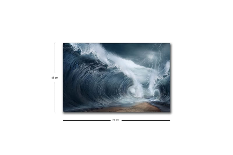 Lerretsbilde med LED-belysning - Dramatiske bølger i stormfullt hav - Mørk blå / Grå / Hvit - Interiør - Maleri & posters - Lerretsbilder