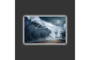 Lerretsbilde med LED-belysning - Dramatiske bølger i stormfullt hav - Mørk blå / Grå / Hvit - Interiør - Maleri & posters - Lerretsbilder