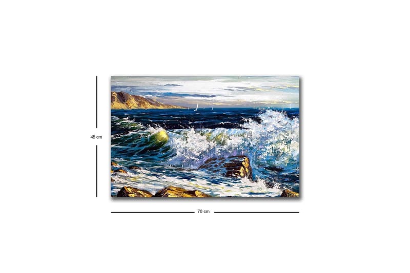 Lerretsbilde med LED-belysning - Dramatiske bølger som slår mot steiner ved havet - Mørk blå / Hvit / Grønn - Interiør - Maleri & posters - Lerretsbilder