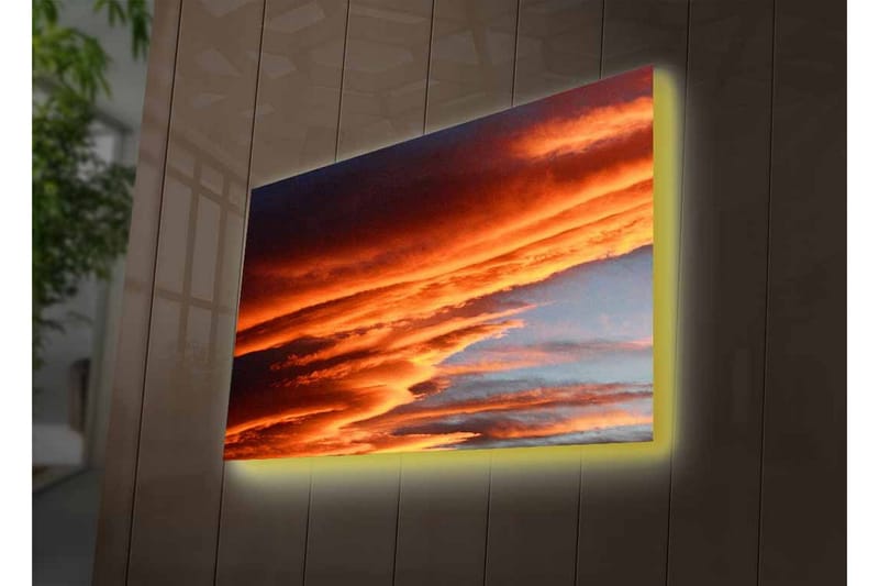 Lerretsbilde med LED-belysning - Dramatiske skyer i varme oransje og røde nyanser - Oransje / Rød / Blå - Interiør - Maleri & posters - Lerretsbilder