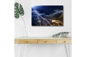 Lerretsbilde med LED-belysning - Dramatiske tordenskyer med lyn som skjærer gjennom himmelen - Mørk blå / Grå / Hvit - Interiør - Maleri & posters - Lerretsbilder