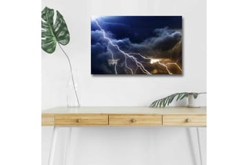 Lerretsbilde med LED-belysning - Dramatiske tordenskyer med lyn som skjærer gjennom himmelen - Mørk blå / Grå / Hvit - Interiør - Maleri & posters - Lerretsbilder