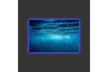 Lerretsbilde med LED-belysning - Dypblått sjølandskap med lysrefleksjoner - Mørk blå / Turkis - Interiør - Maleri & posters - Lerretsbilder