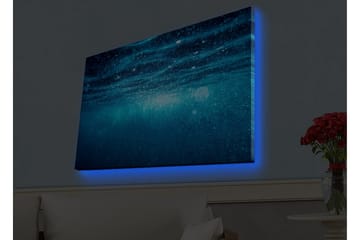 Lerretsbilde med LED-belysning - Dypblått sjølandskap med lysrefleksjoner - Mørk blå / Turkis - Interiør - Maleri & posters - Lerretsbilder
